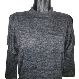Grey Heathered Mock Neck Cold Shoulder Long Sleeve Top M